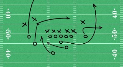 Drawing of a football play with black arrows