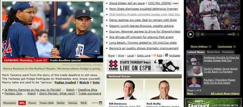 Screenshot of ESPN website and pictures of sports players