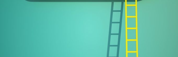 Illustration of Centro within a cloud with a ladder leading up to it