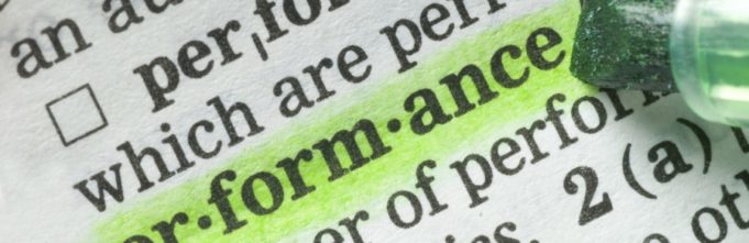 Photo of the dictionary entry for PERFORMANCE highlighted in green