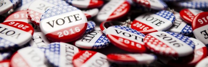 Pile of buttons that say "vote 2016"