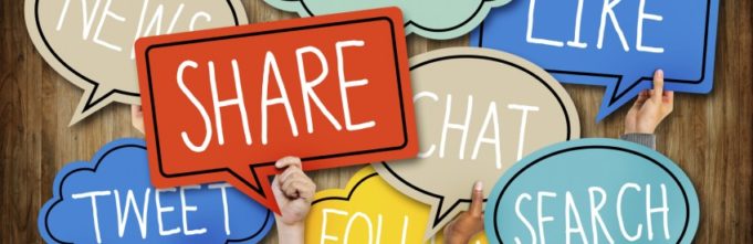 Speech bubbles that say share friends news tweet like search chat follow