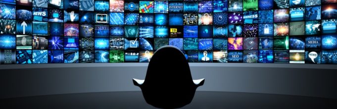 Digital Media concept Wall of screens smart TV