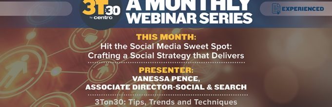 Monthly webinar topic card about social media