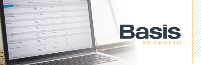Computer with Basis dashboard and Basis by Centro logo next to it