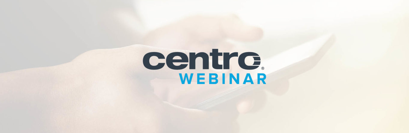 Centro webinar logo overlayed on stock photo of iphone