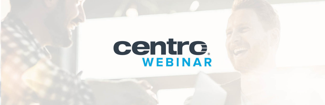 Centro webinar logo with two men laughing in the background