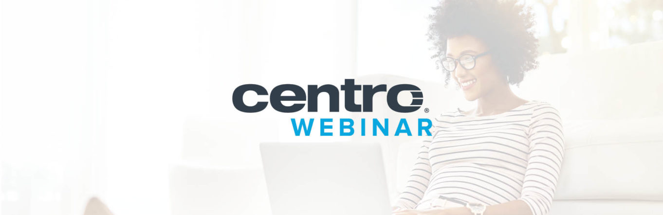 Centro webinar logo overlayed on a woman sitting on a couch