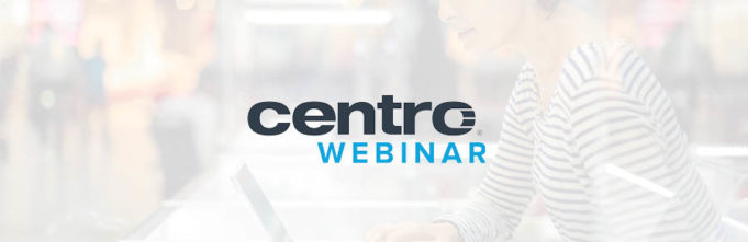 Centro Webinar logo overlayed on stock photo of woman working on a laptop
