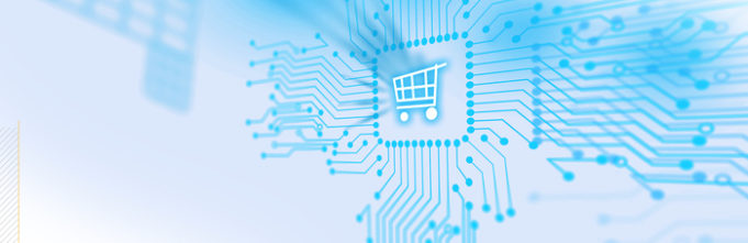 Illustration of shopping cart nested within connective points.