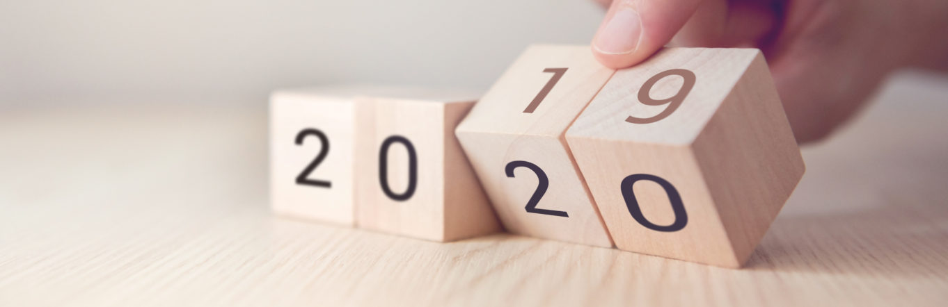Blocks with "2019" printed on them being turned over to read "2020"