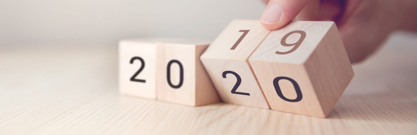 Blocks with "2019" printed on them being turned over to read "2020"