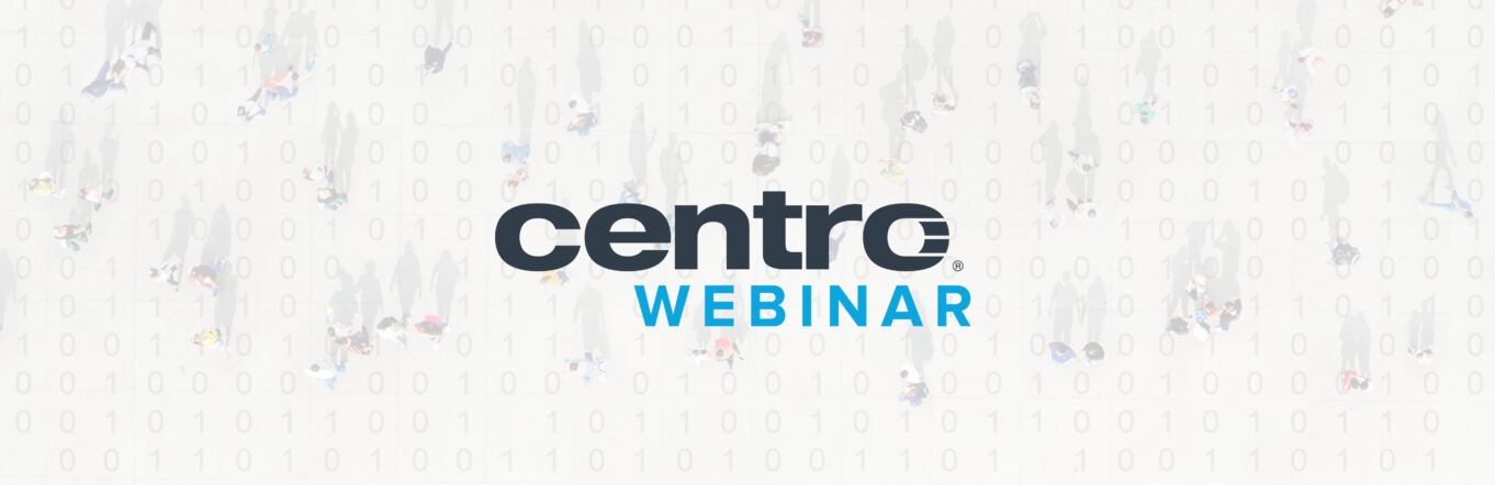 Centro webinar logo overlaid on a photo of data points