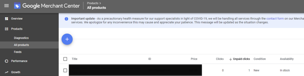 Google Shopping Diagnostics sidebar