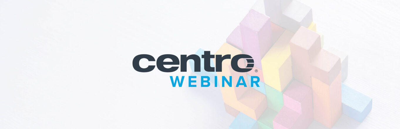 Centro Webinar logo overlaid on a rubik's cube-like object