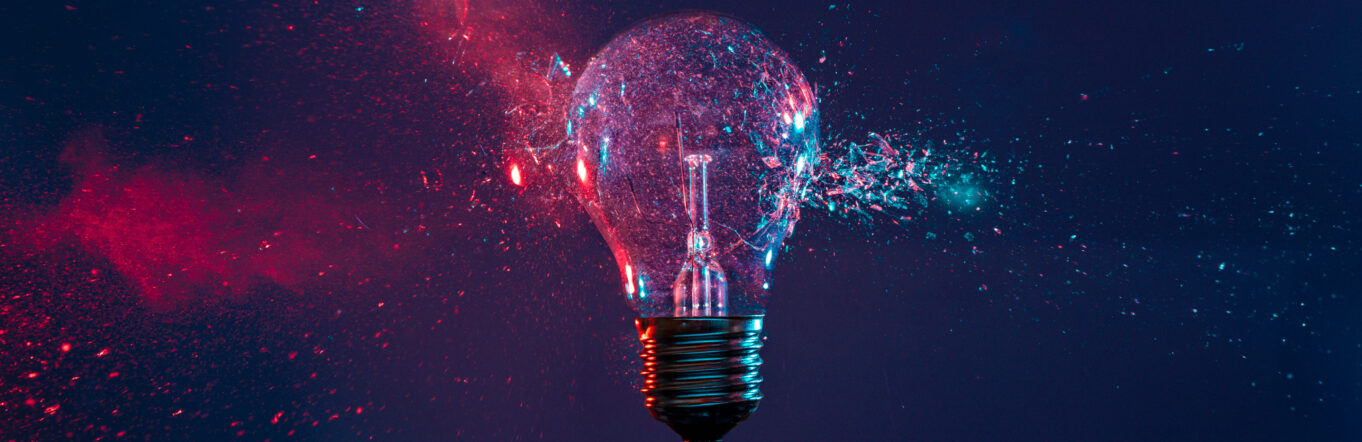 Lightbulb breaking into many small pieces