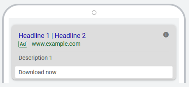 Scnreenshot of a Google Ads app extension