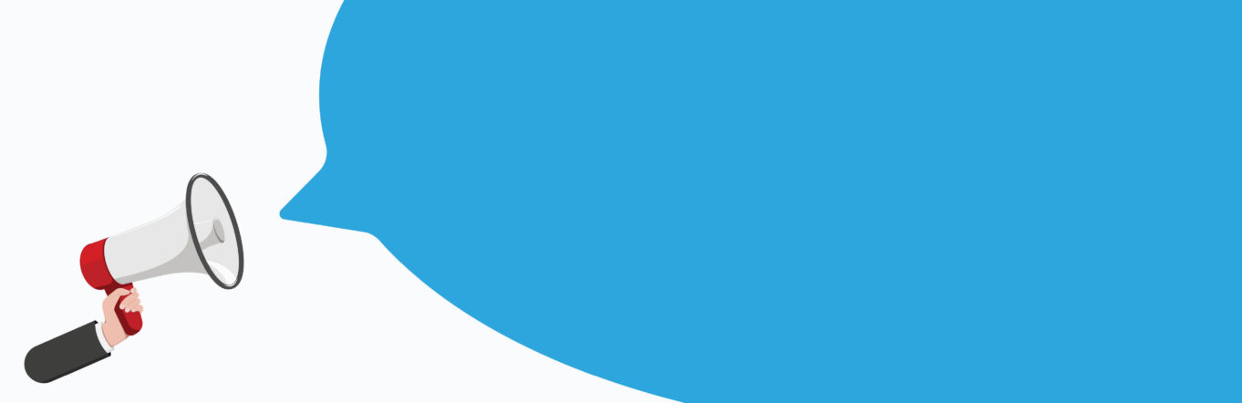 Megaphone with blue speech bubble growing out of it