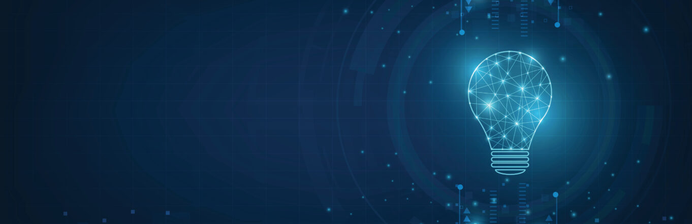 Techy illustration of a blue lightbulb