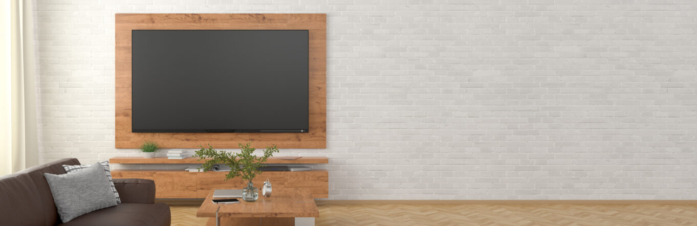 Blank TV screen in a living room