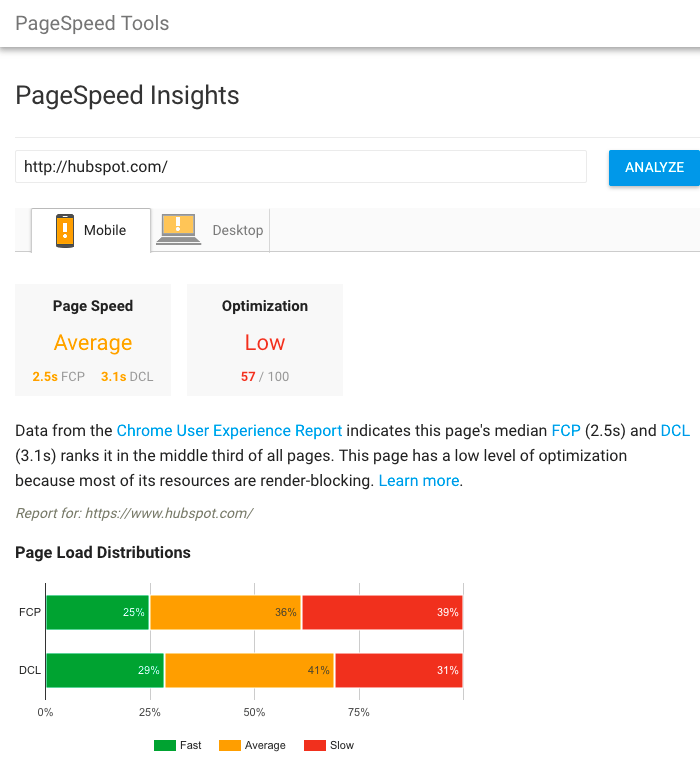 Example: PageSpeed Insights
