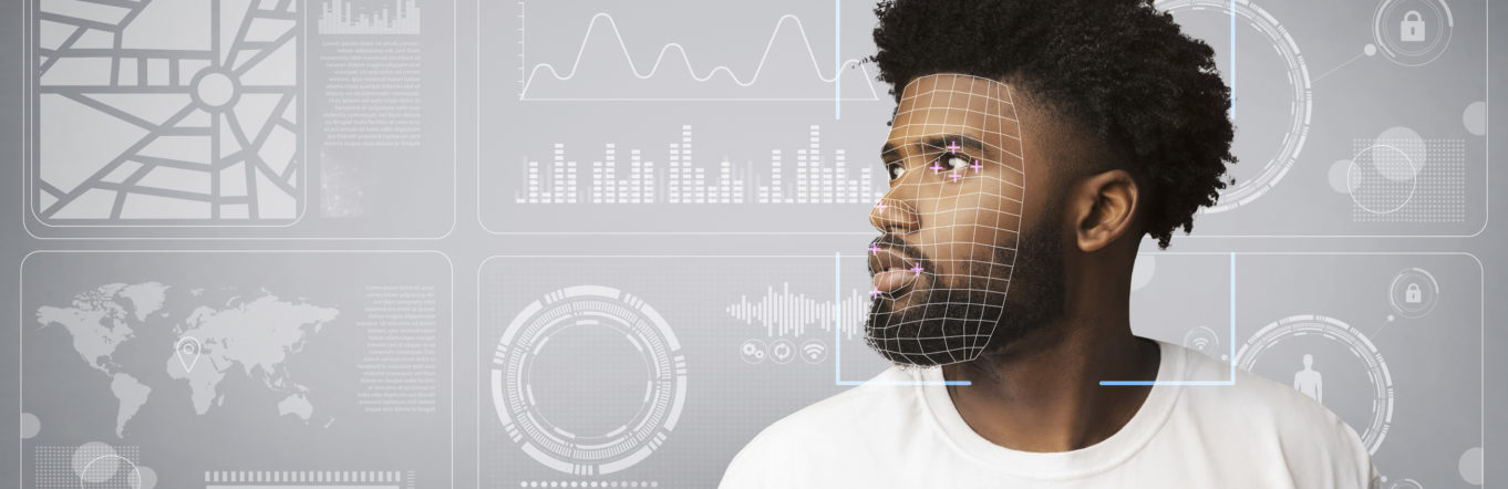 Illustration of a computer tracking the identity of a man