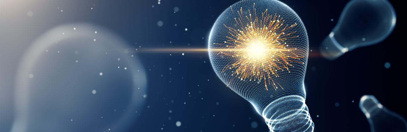 Tech-y illustration of lightbulbs