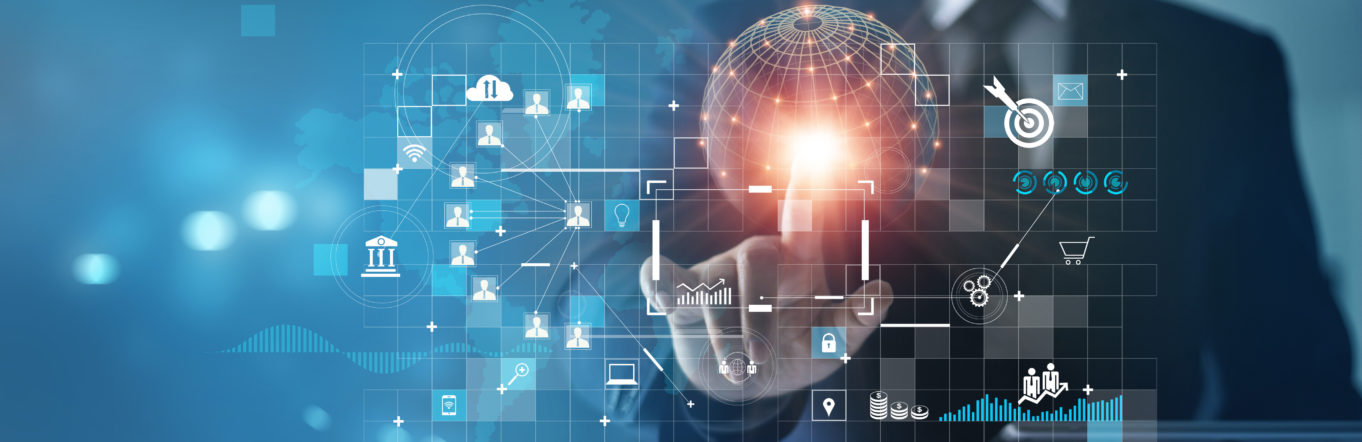 Businessman touching business global network and analyzing sales data, Customer, Finance and economic, Strategy and planning of growth on success.